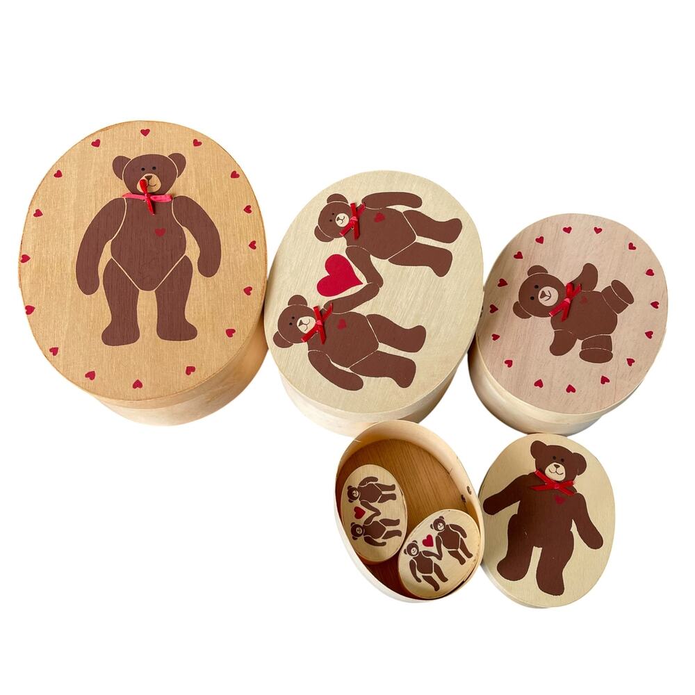 Vintage 10pc Wooden Teddy Bear Nesting Boxes Hand Painted Taiwan